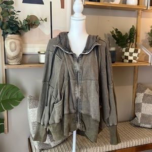 Free People cozy oversized green/gray hoodie